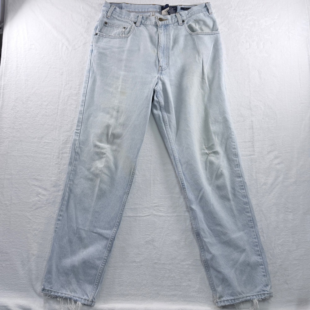 Eddie Bauer Jeans Classic‎ Fit Light Wash Distressed Frayed Hem 36x32